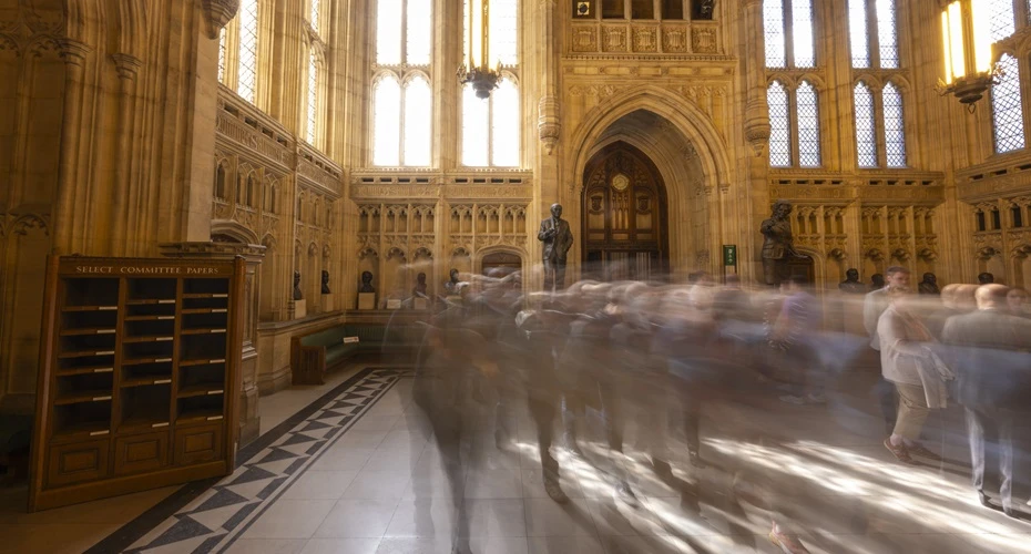 A photo of the Members Lobby at the House of Commons.