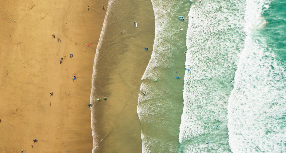 Waves rolling up a beach